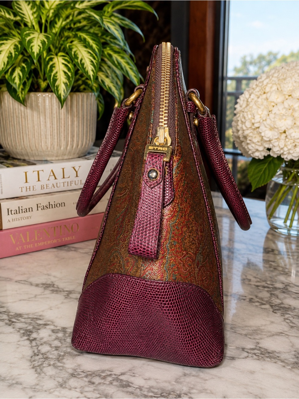 Etro Alma Dome Paisley Leather & Coated Canvas Satchel | Made in Italy - Picture 5 of 16